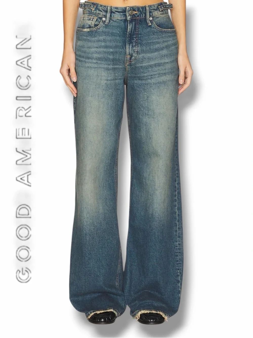 Good American Good Ease Relaxed Adjustable Tabs Jeans in Indigo738 in Size 4/27